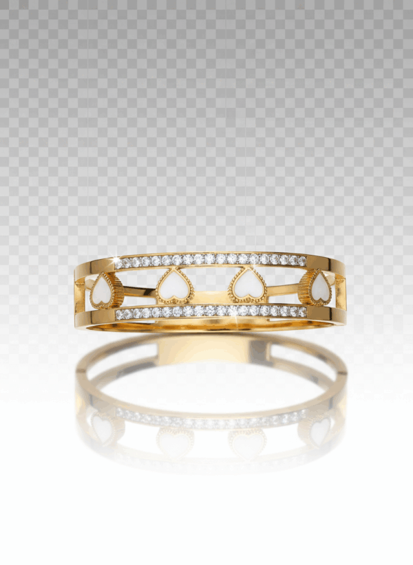 Brazalete Dorado con Corazones Blancos y Cristales