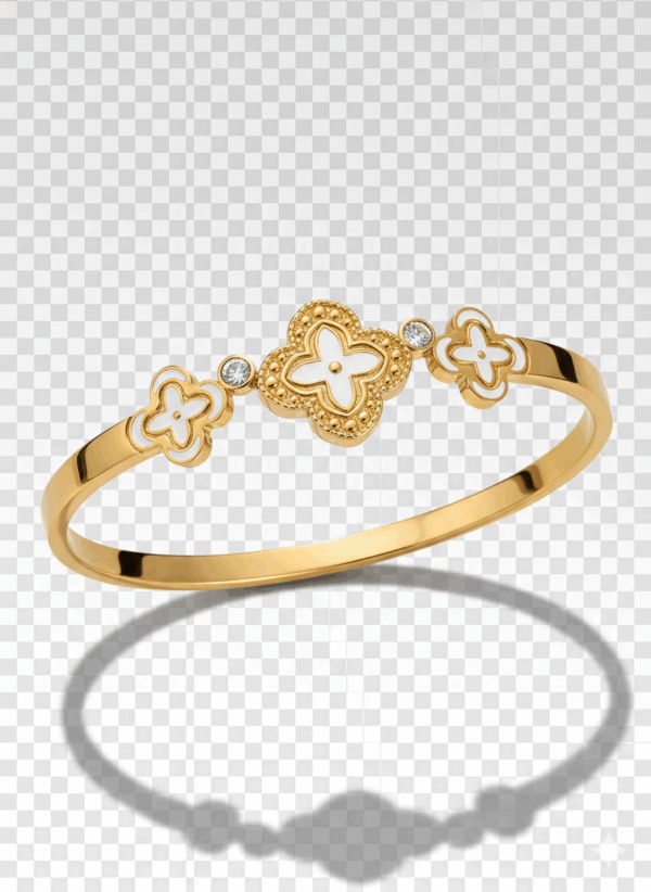 Brazalete Dorado con Flores Blancas