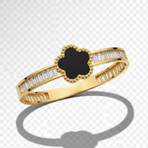 Brazalete Dorado con Trébol Negro y Cristales