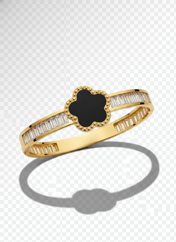 Brazalete Dorado con Trébol Negro y Cristales