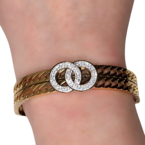 Brazalete Dorado con Anillos Entrelazados