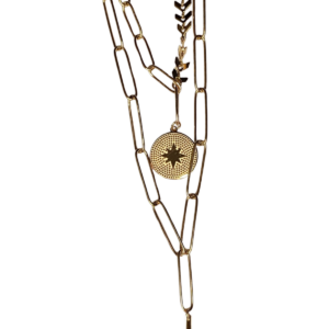 Collar Dorado Doble con Cruz y Medalla