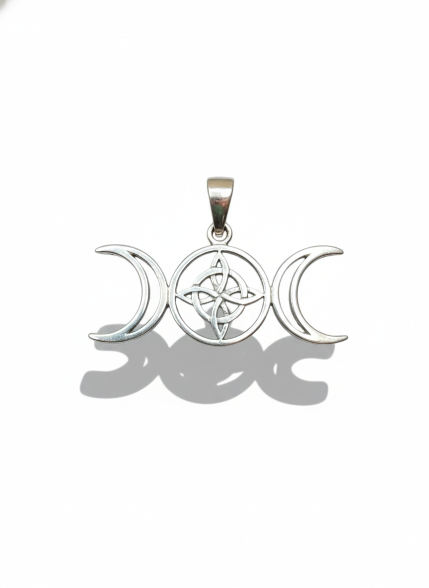 Colgante Triple Luna con Nudo de Bruja