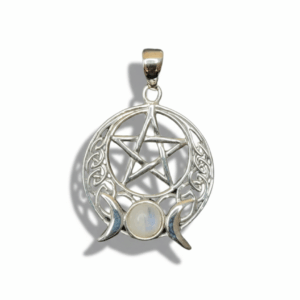 Colgante Triple Luna con Pentagrama y Piedra Luna
