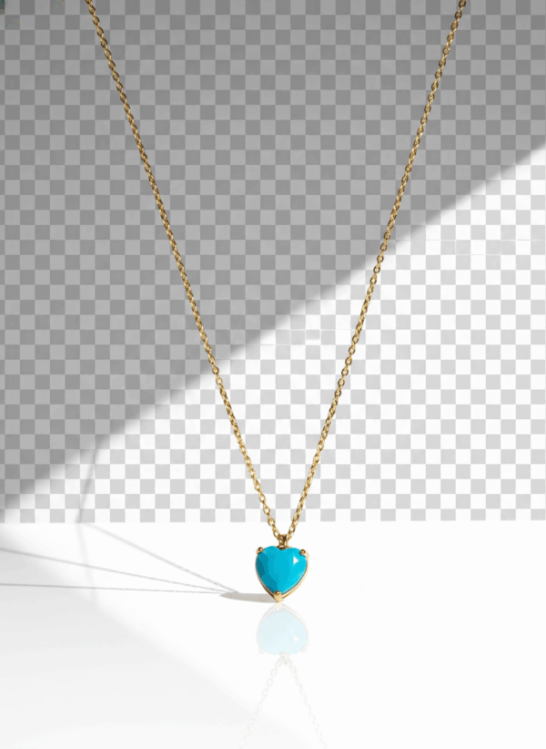 Collar Dorado con Corazón Azul Turquesa