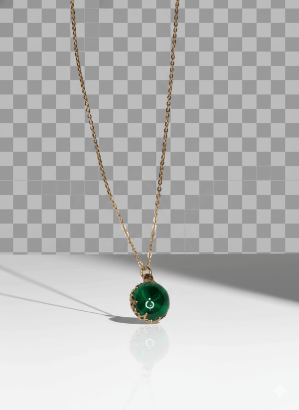 Collar Dorado con esfera Verde y Cenefa