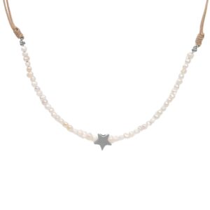 Collar estrella plateada con perlas de rio
