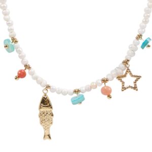 Pulsera con charms dorados y piedras naturales