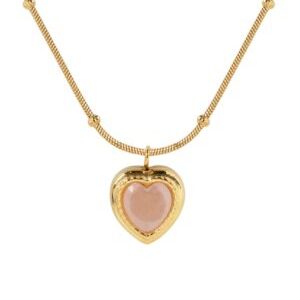 Collar dorado corazon con cuarzo rosa