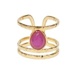 Anillo dorado con amatista en forma de lagrima