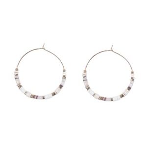 Pendientes de aro con piedras color crema