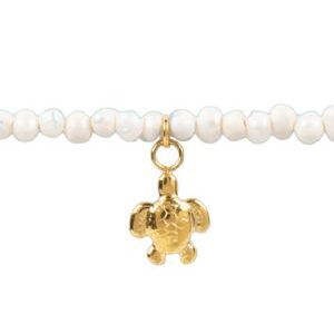 Pulsera con piedras de rio y charm tortuga