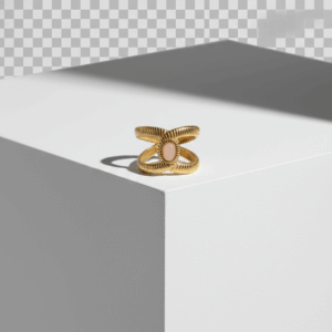 Anillo estilo cadena con piedra sol ovalada