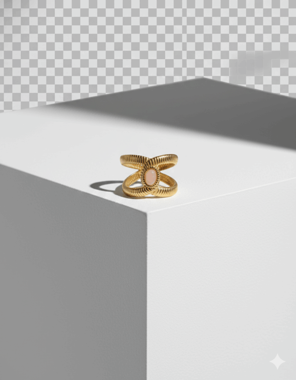 Anillo estilo cadena con piedra sol ovalada