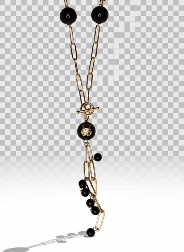 Collar Largo Dorado con Osito Negro