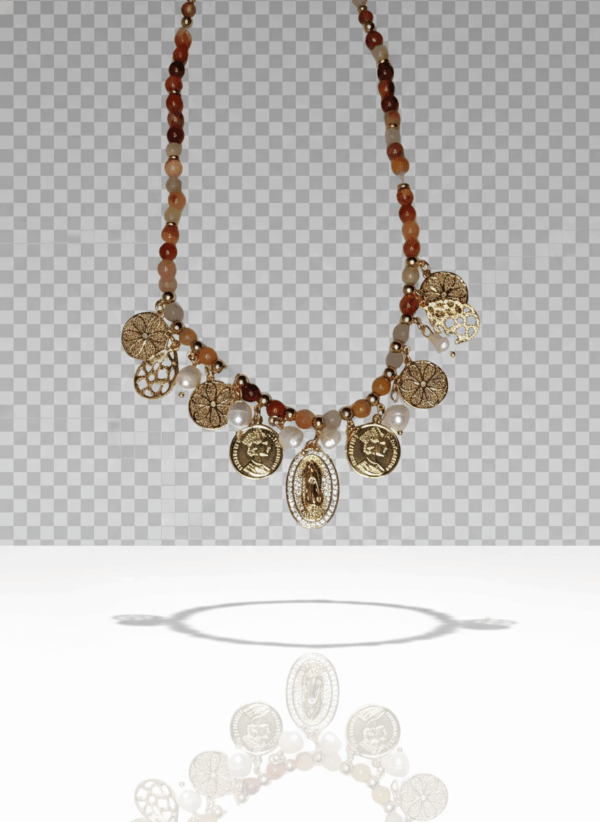 Collar con Medallas y Piedras Ojo de Tigre