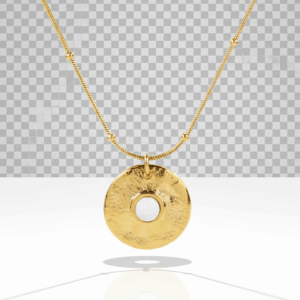 Collar con colgante dorado en circulo y piedra nacar