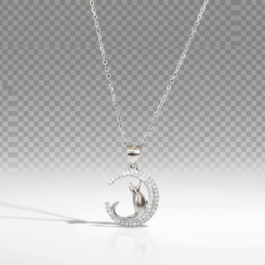 Collar de Plata con Luna Menguante y Gatito