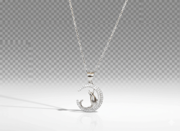 Collar de Plata con Luna Menguante y Gatito