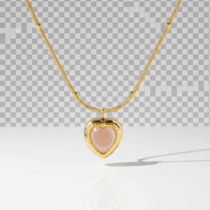 Collar dorado corazon con cuarzo rosa