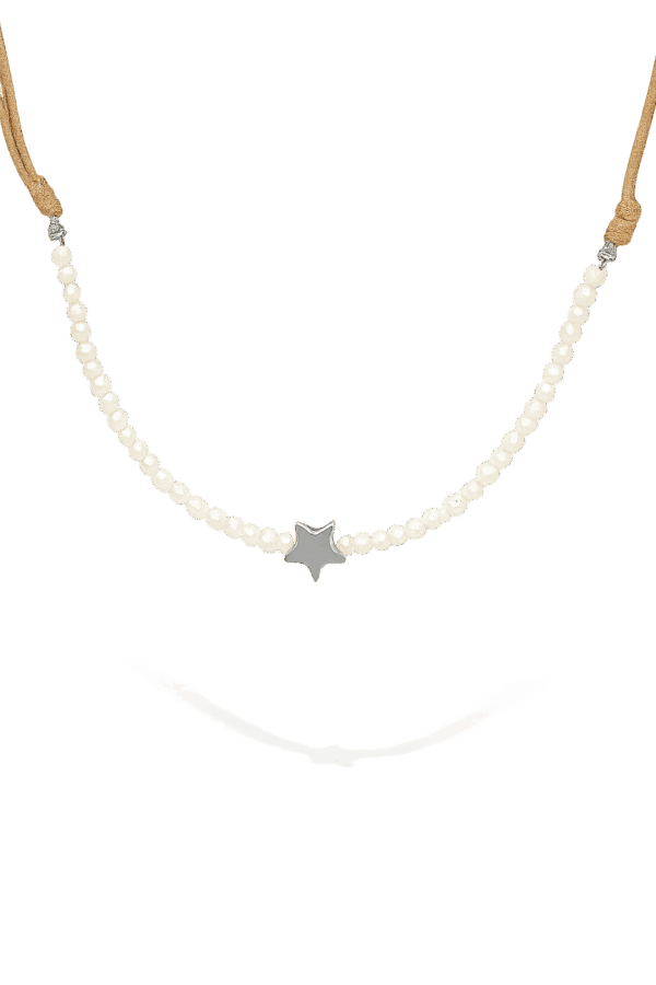 Collar estrella plateada con perlas de rio