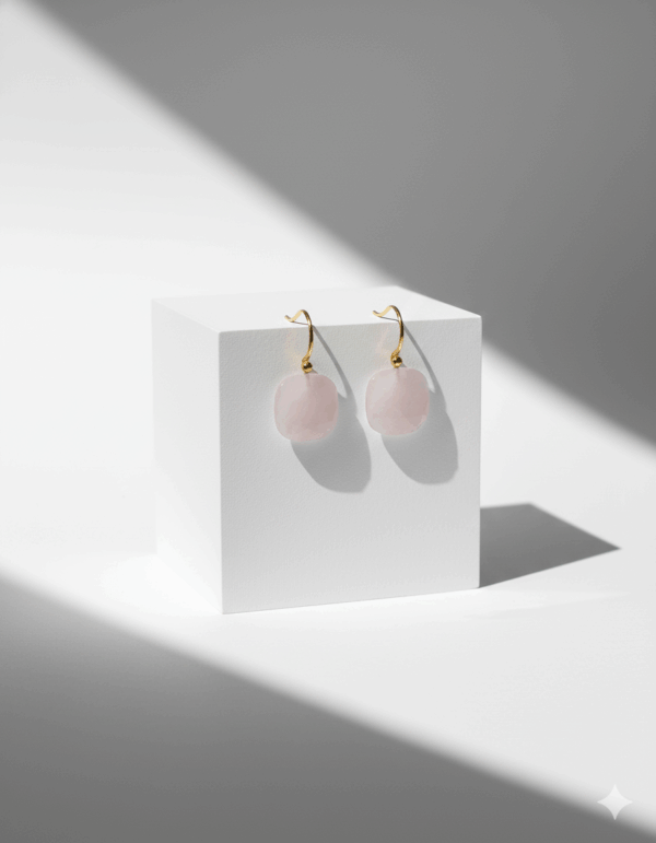 Pendientes cuadrados de cuarzo rosa