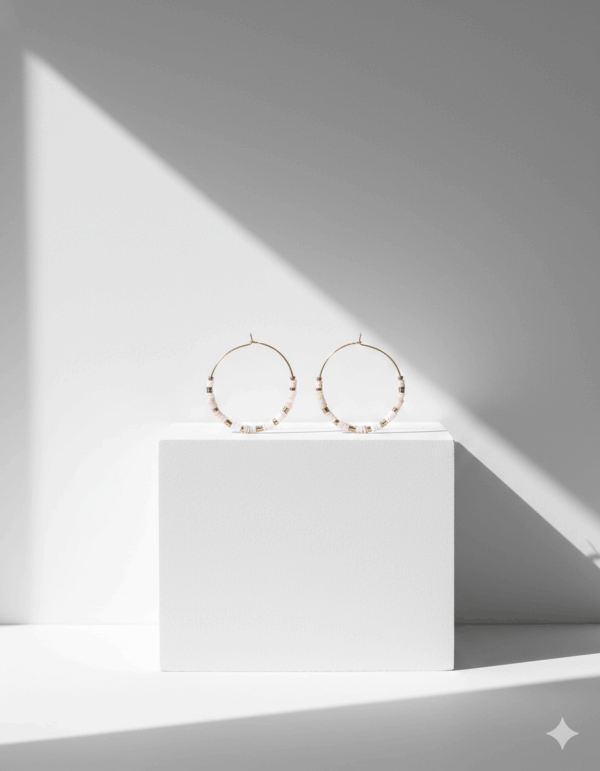 Pendientes de aro con piedra cuarzo rosa