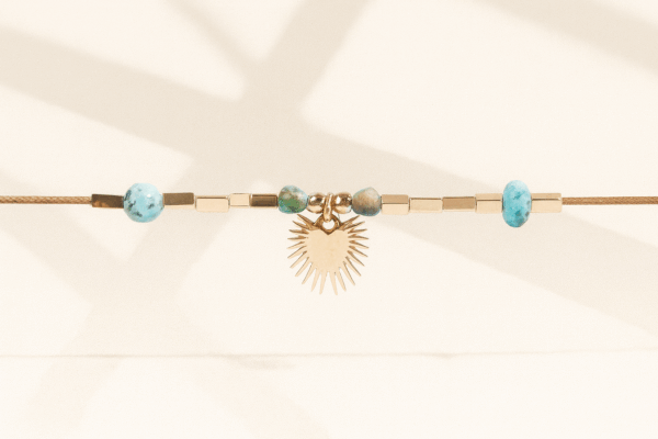 Pulsera charm sol con piedra africana