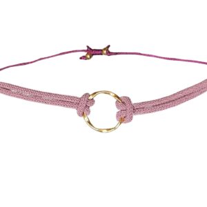 Pulsera aro dorado y cordon rosa viejo