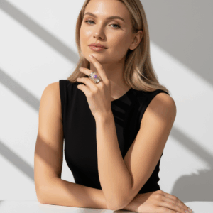 Anillo dorado con amatista natural