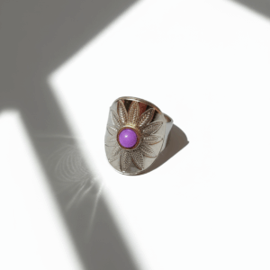 Anillo sol dorado con amatista natural