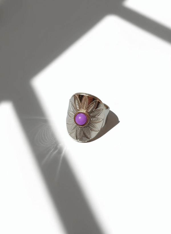 Anillo sol con amatista natural