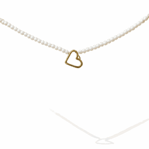 Collar corazon dorado con perlas de rio