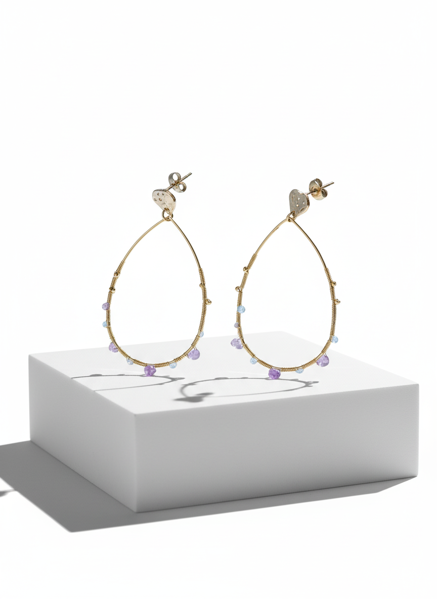 Pendientes aro ovalado con amatistas