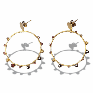 Pendientes de aro con piedra granate natural