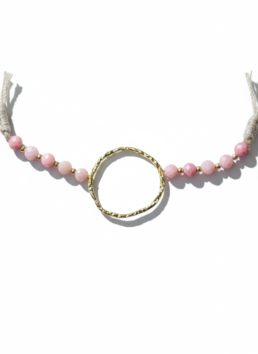 Pulsera aro dorado con piedra rodocrosita