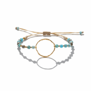 Pulsera aro dorado y piedra apatita azul