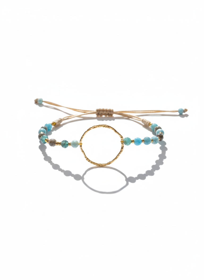 Pulsera aro dorado piedra apatita azul