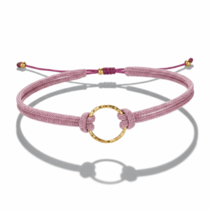 Pulsera aro dorado y cordon rosa viejo