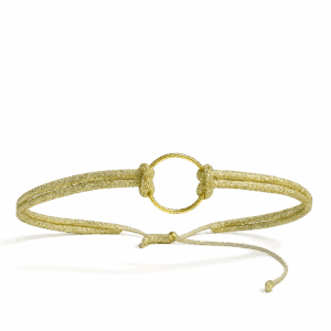 Pulsera con aro dorado y cordon dorado brillante