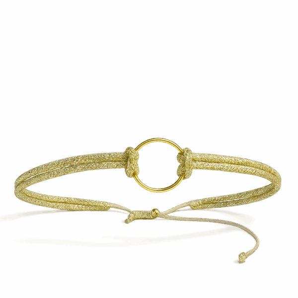 Pulsera con aro dorado y cordon dorado brillante