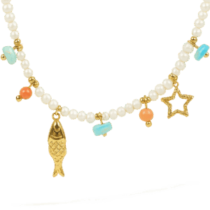 Pulsera con charms dorados y piedras naturales