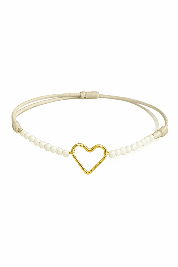 Pulsera corazon con perlas de rio